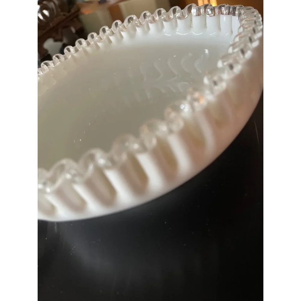 Vintage Fenton Milk Glass Ruffled Silvercrest Heart Dish